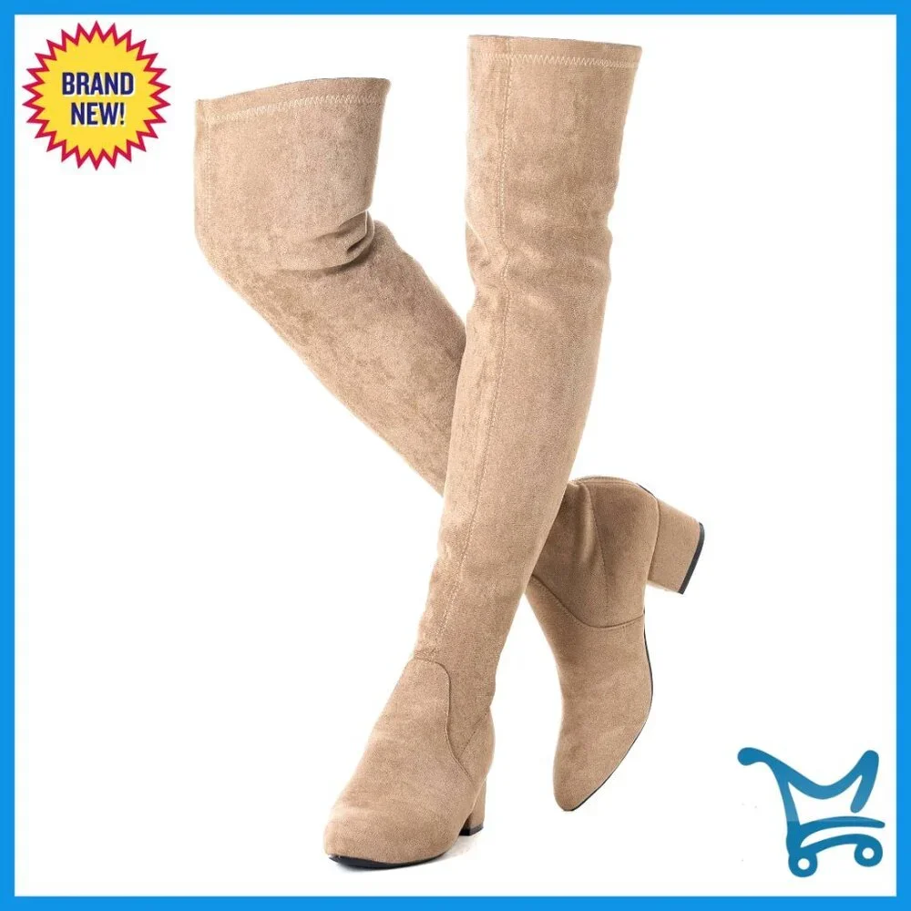 Women's Over the Knee Boots Suede Block Heel Winter Comfort Pointed Toe